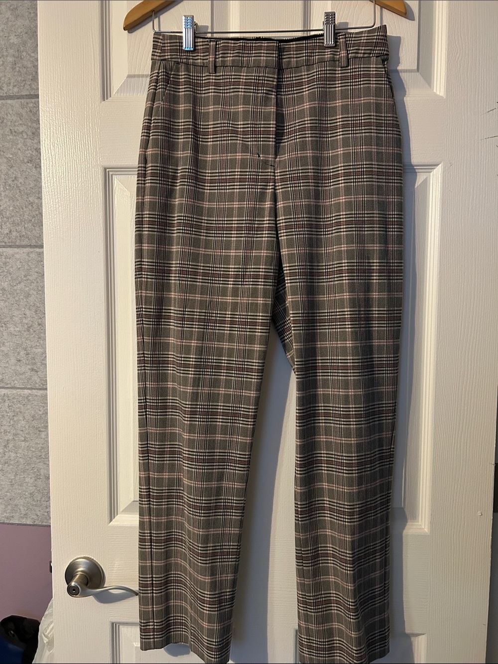 Women’s Gray Plaid Dress Pants - Tailored Straight Leg